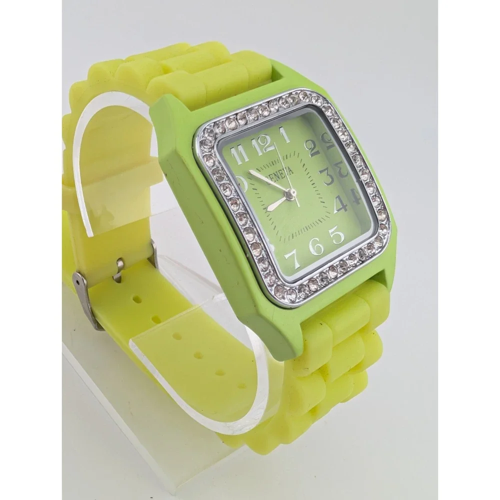 Geneva Women's Watch 38mm Case Lime Green Silicone Band- New Battery